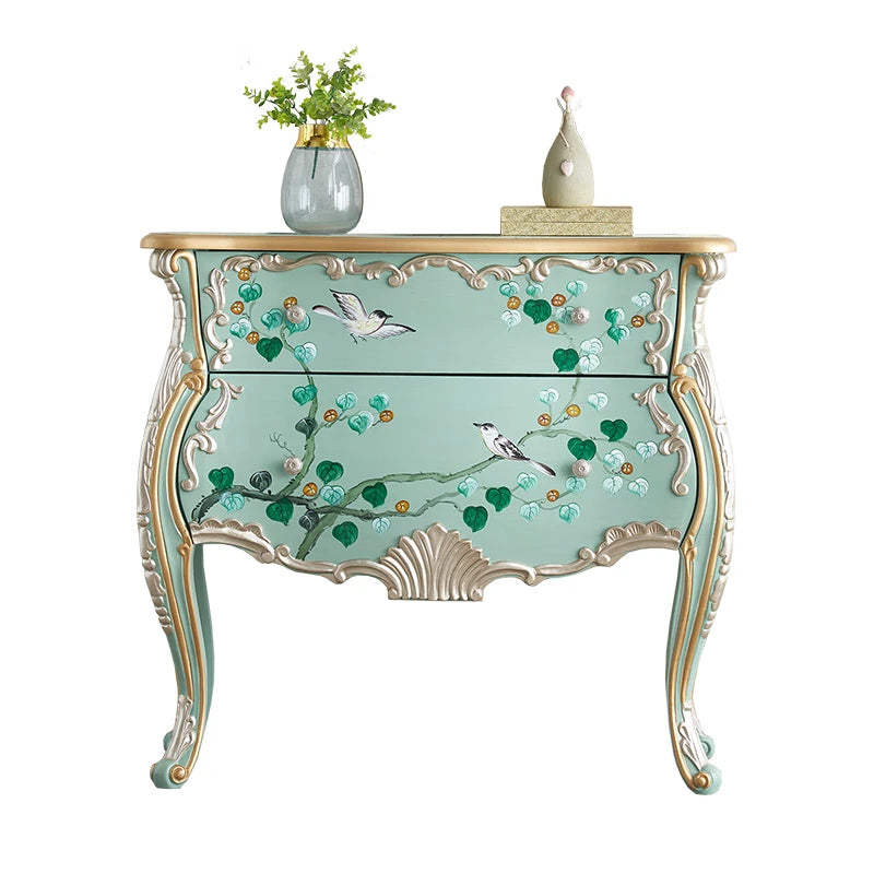 美しいパイン製キャビネット - エレガントなデザインと手描きのモチーフ付き収納家具 hfgxc-4868