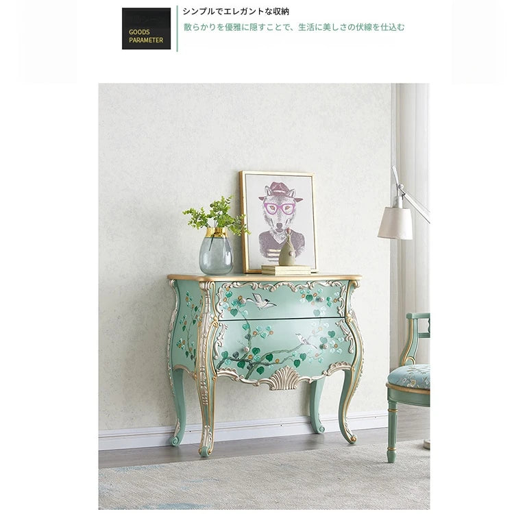 美しいパイン製キャビネット - エレガントなデザインと手描きのモチーフ付き収納家具 hfgxc-4868