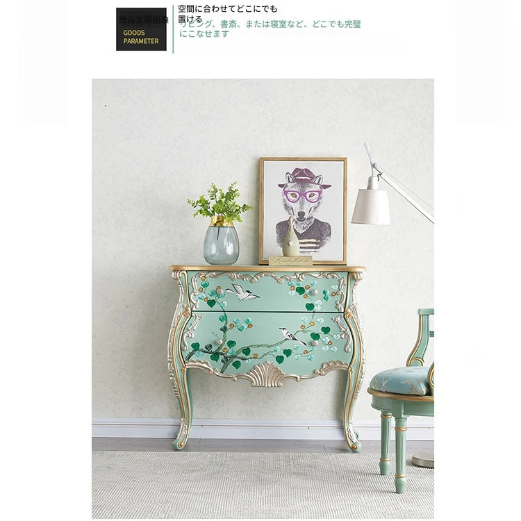 美しいパイン製キャビネット - エレガントなデザインと手描きのモチーフ付き収納家具 hfgxc-4868