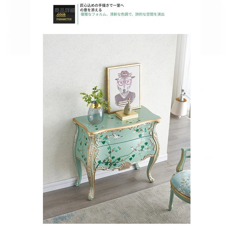 美しいパイン製キャビネット - エレガントなデザインと手描きのモチーフ付き収納家具 hfgxc-4868