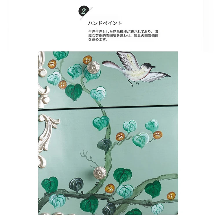 美しいパイン製キャビネット - エレガントなデザインと手描きのモチーフ付き収納家具 hfgxc-4868