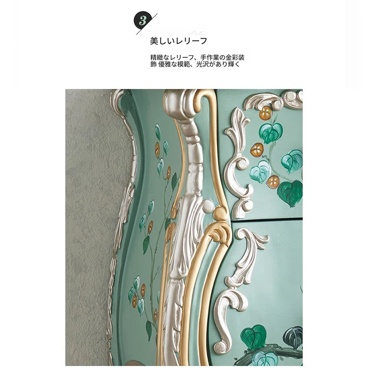 美しいパイン製キャビネット - エレガントなデザインと手描きのモチーフ付き収納家具 hfgxc-4868