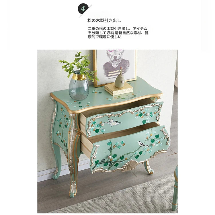 美しいパイン製キャビネット - エレガントなデザインと手描きのモチーフ付き収納家具 hfgxc-4868