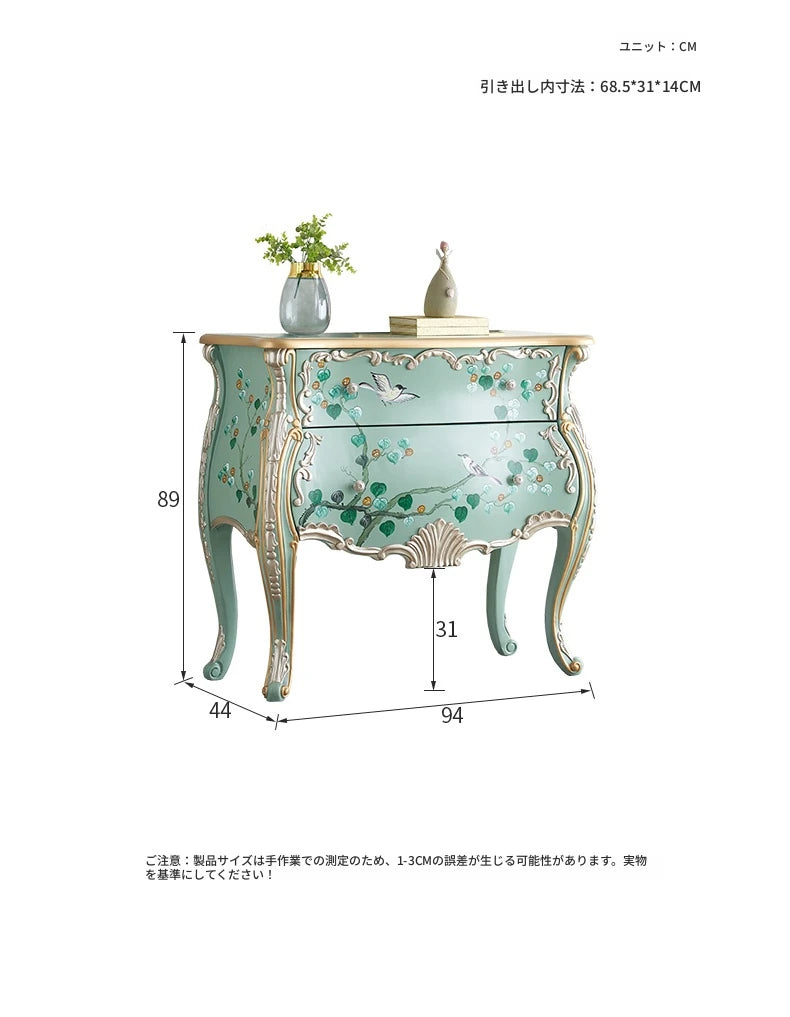 美しいパイン製キャビネット - エレガントなデザインと手描きのモチーフ付き収納家具 hfgxc-4868