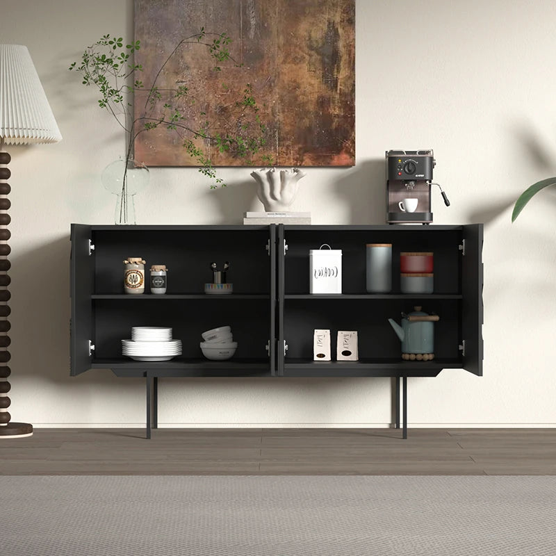 モダンデザインのブラックキャビネット - アートな彫刻模様でお部屋をスタイリッシュに演出する収納家具 hfgxc-4872