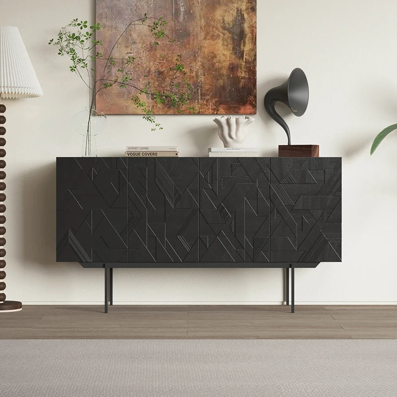 モダンデザインのブラックキャビネット - アートな彫刻模様でお部屋をスタイリッシュに演出する収納家具 hfgxc-4872