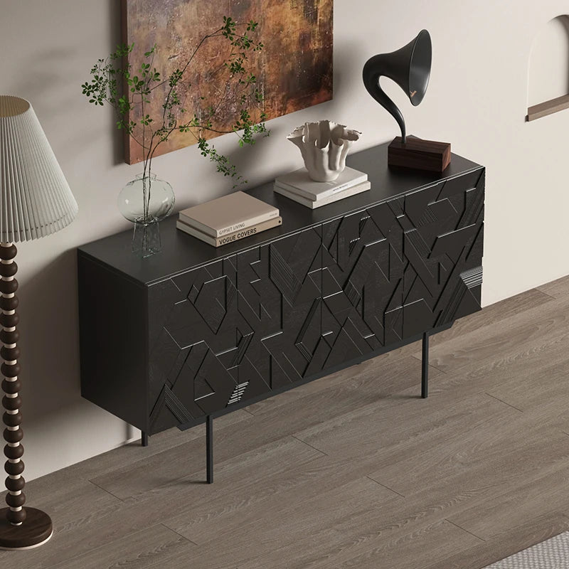 モダンデザインのブラックキャビネット - アートな彫刻模様でお部屋をスタイリッシュに演出する収納家具 hfgxc-4872