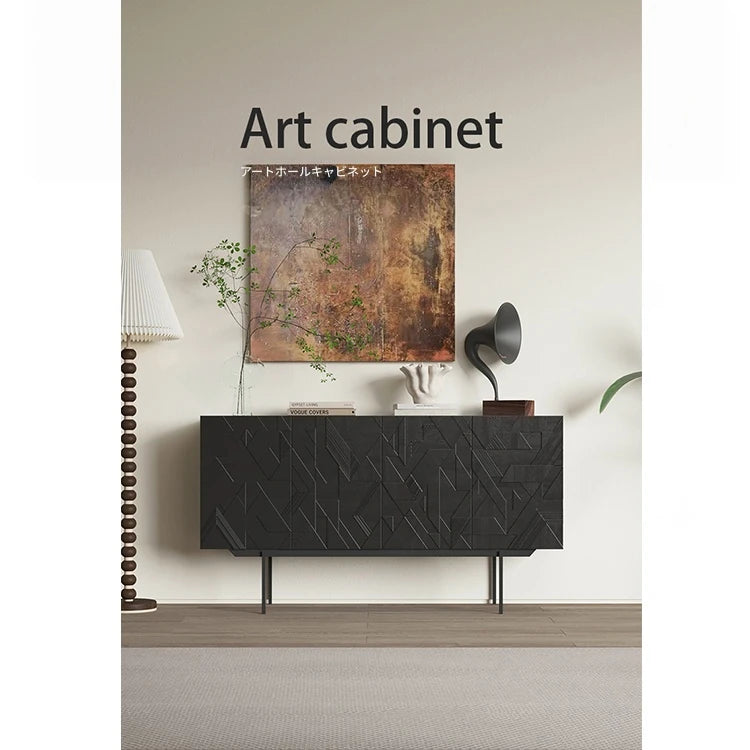 モダンデザインのブラックキャビネット - アートな彫刻模様でお部屋をスタイリッシュに演出する収納家具 hfgxc-4872