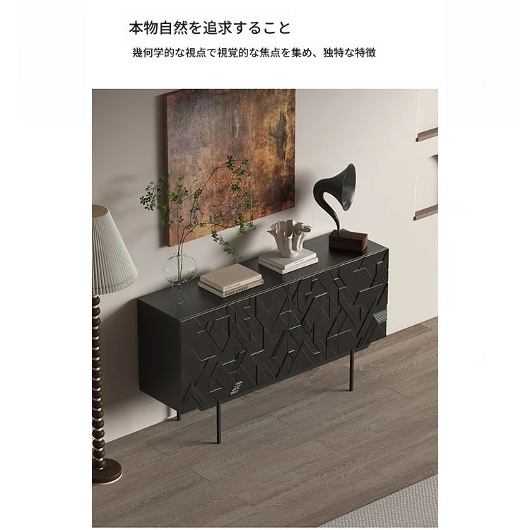 モダンデザインのブラックキャビネット - アートな彫刻模様でお部屋をスタイリッシュに演出する収納家具 hfgxc-4872