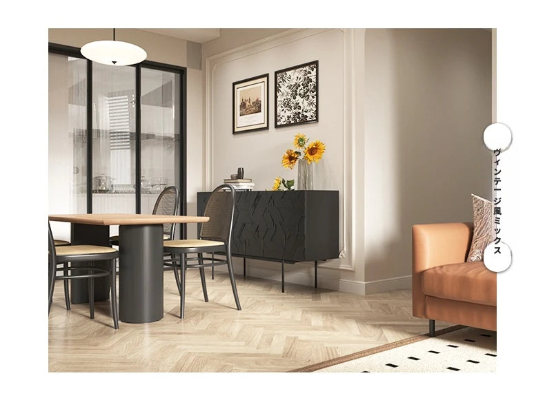 モダンデザインのブラックキャビネット - アートな彫刻模様でお部屋をスタイリッシュに演出する収納家具 hfgxc-4872