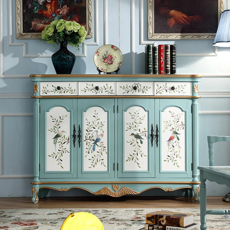 アンティーク風 キャビネット 鳥モチーフの美しいデザイン 足元スリム 収納巧妙 生活空間を彩るおしゃれ家具 hfgxc-4873