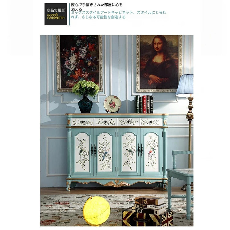 アンティーク風 キャビネット 鳥モチーフの美しいデザイン 足元スリム 収納巧妙 生活空間を彩るおしゃれ家具 hfgxc-4873