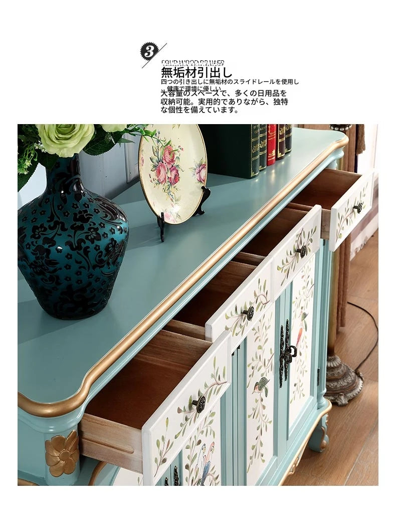 アンティーク風 キャビネット 鳥モチーフの美しいデザイン 足元スリム 収納巧妙 生活空間を彩るおしゃれ家具 hfgxc-4873