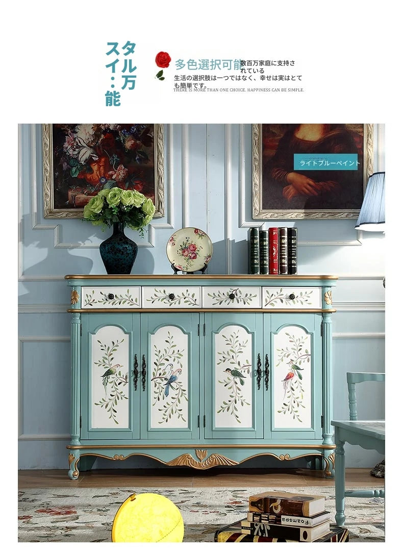 アンティーク風 キャビネット 鳥モチーフの美しいデザイン 足元スリム 収納巧妙 生活空間を彩るおしゃれ家具 hfgxc-4873