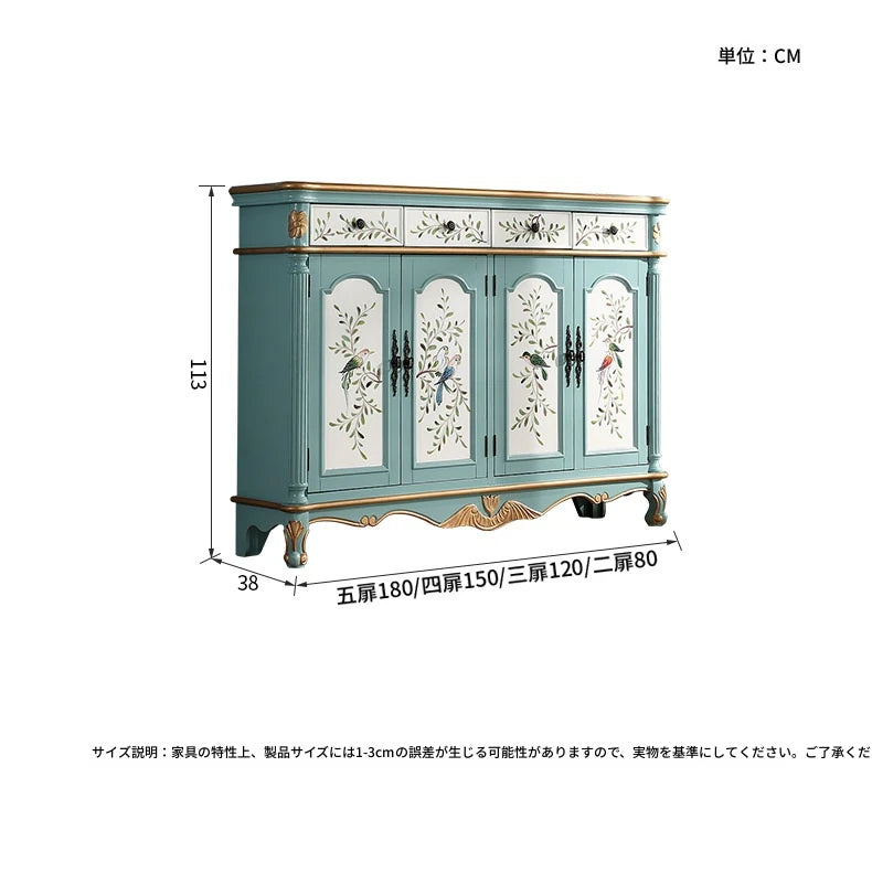 アンティーク風 キャビネット 鳥モチーフの美しいデザイン 足元スリム 収納巧妙 生活空間を彩るおしゃれ家具 hfgxc-4873