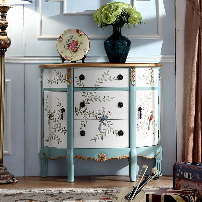 エレガントな花鳥デザインのキャビネット - 収納力抜群でインテリアにぴったり! hfgxc-4877