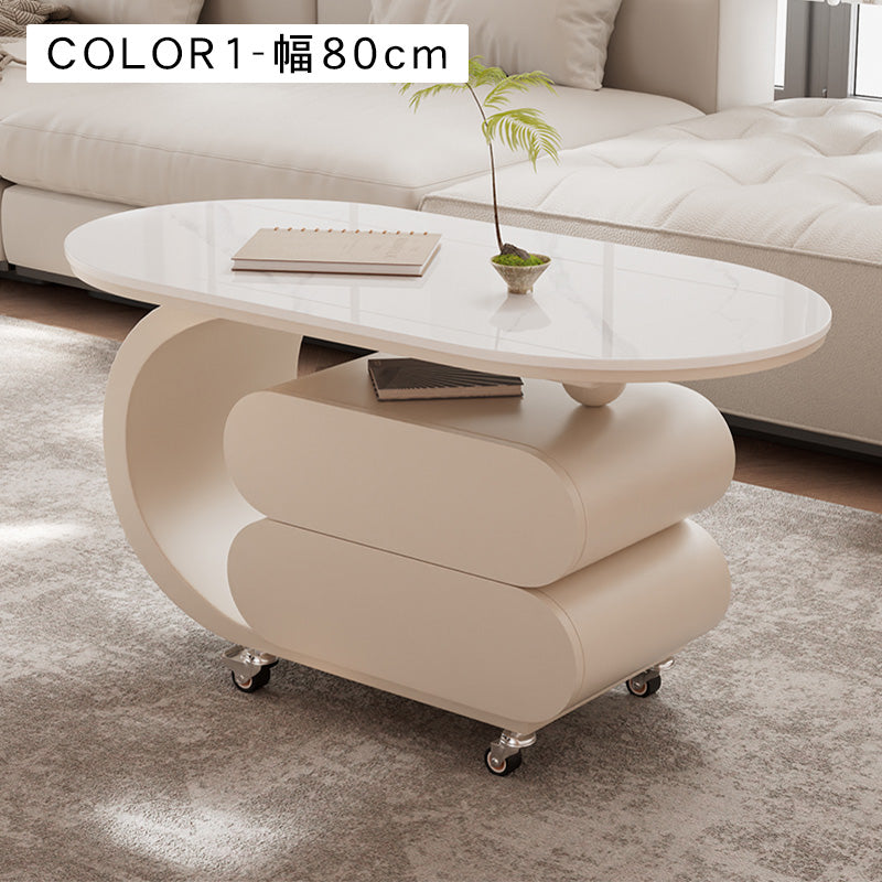 移動式リビングテーブル 家庭用 フレンチ風 ラグジュアリー感 ミニマルデザイン 楕円形 シンプル ワゴン型サイドテーブル hgf-5380