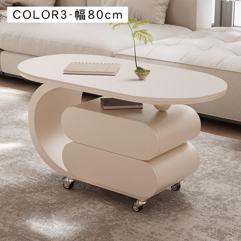 移動式リビングテーブル 家庭用 フレンチ風 ラグジュアリー感 ミニマルデザイン 楕円形 シンプル ワゴン型サイドテーブル hgf-5380