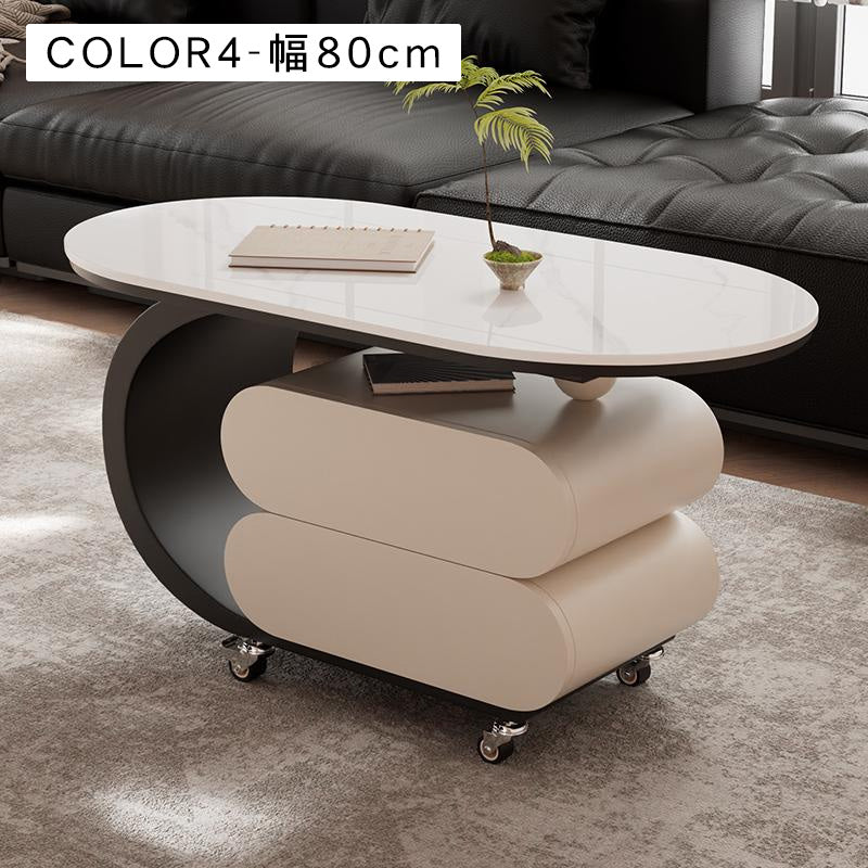 移動式リビングテーブル 家庭用 フレンチ風 ラグジュアリー感 ミニマルデザイン 楕円形 シンプル ワゴン型サイドテーブル hgf-5380