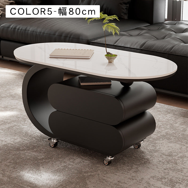 移動式リビングテーブル 家庭用 フレンチ風 ラグジュアリー感 ミニマルデザイン 楕円形 シンプル ワゴン型サイドテーブル hgf-5380