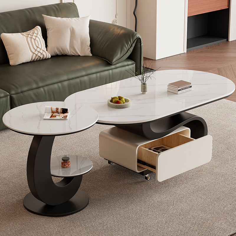 軽ラグジュアリー岩板センターテーブルセット 可動式で高級感あるリビング向け hgf-5382