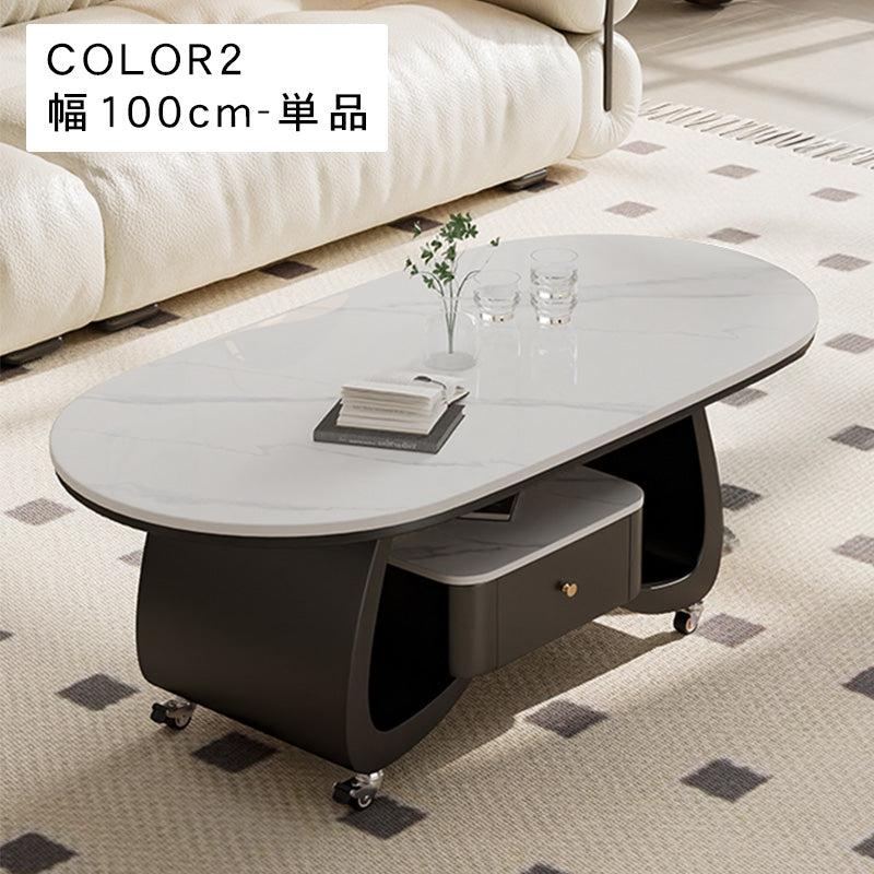 移動式リビングテーブル 家庭用 フレンチ風 ラグジュアリー感 ミニマルデザイン 楕円形 シンプル ワゴン型サイドテーブル hgf-5383