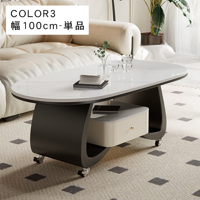 移動式リビングテーブル 家庭用 フレンチ風 ラグジュアリー感 ミニマルデザイン 楕円形 シンプル ワゴン型サイドテーブル hgf-5383