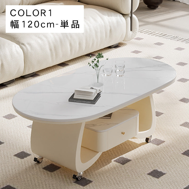 移動式リビングテーブル 家庭用 フレンチ風 ラグジュアリー感 ミニマルデザイン 楕円形 シンプル ワゴン型サイドテーブル hgf-5383