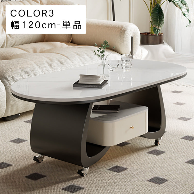 移動式リビングテーブル 家庭用 フレンチ風 ラグジュアリー感 ミニマルデザイン 楕円形 シンプル ワゴン型サイドテーブル hgf-5383