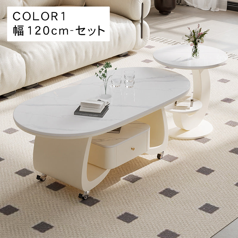 移動式リビングテーブル 家庭用 フレンチ風 ラグジュアリー感 ミニマルデザイン 楕円形 シンプル ワゴン型サイドテーブル hgf-5383