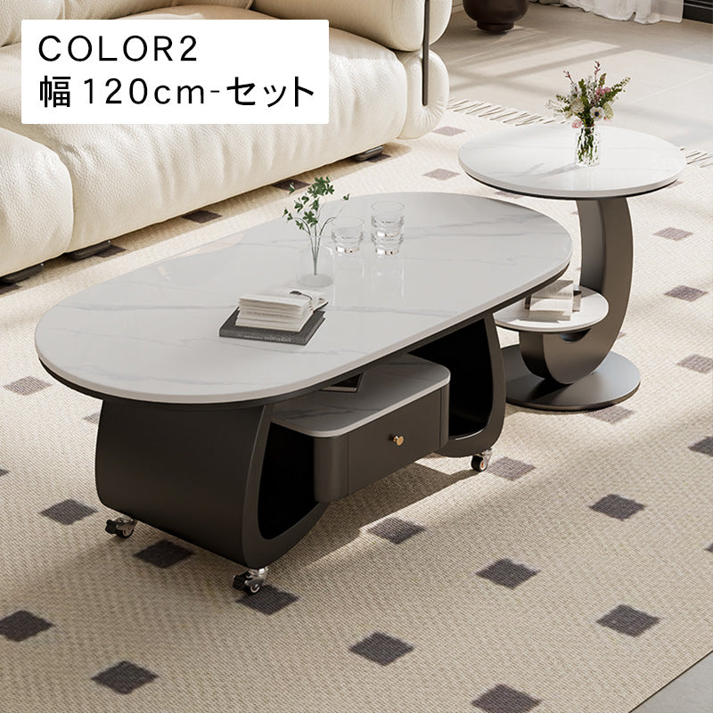 移動式リビングテーブル 家庭用 フレンチ風 ラグジュアリー感 ミニマルデザイン 楕円形 シンプル ワゴン型サイドテーブル hgf-5383