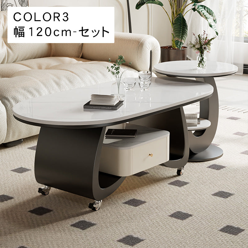 移動式リビングテーブル 家庭用 フレンチ風 ラグジュアリー感 ミニマルデザイン 楕円形 シンプル ワゴン型サイドテーブル hgf-5383