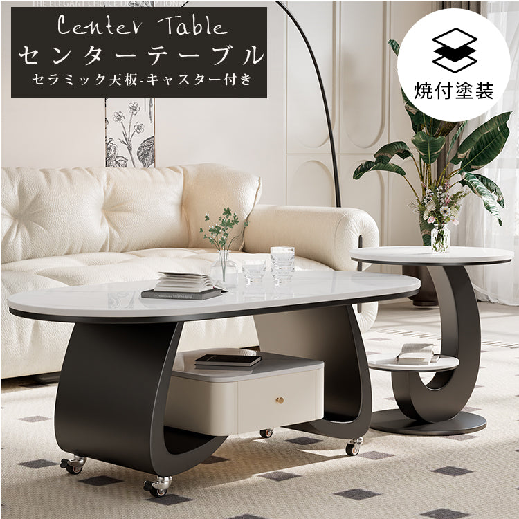 移動式リビングテーブル 家庭用 フレンチ風 ラグジュアリー感 ミニマルデザイン 楕円形 シンプル ワゴン型サイドテーブル hgf-5383