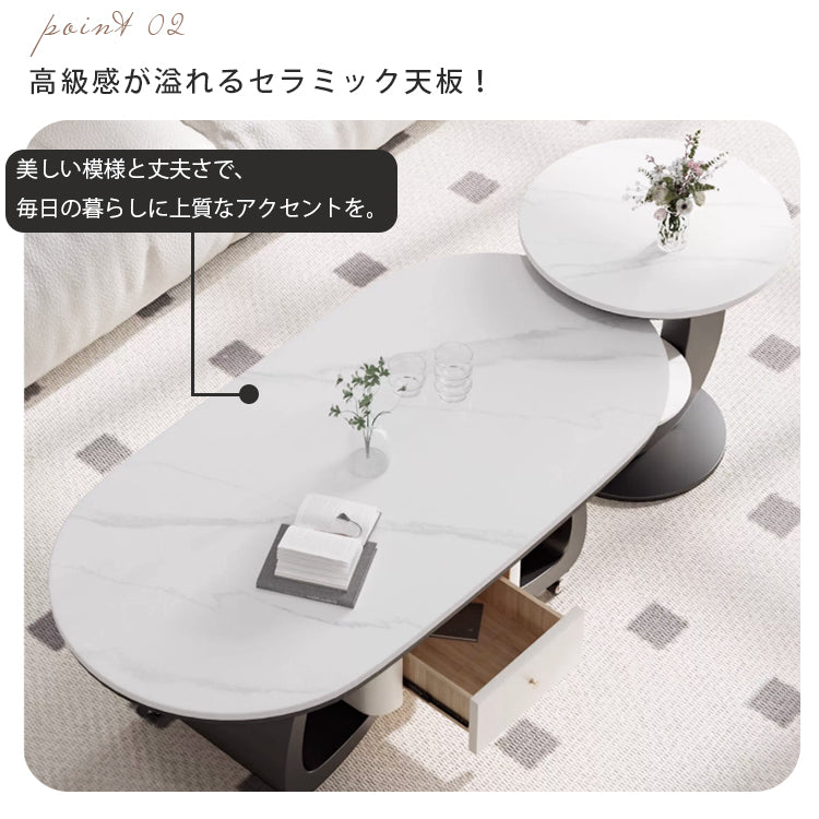 移動式リビングテーブル 家庭用 フレンチ風 ラグジュアリー感 ミニマルデザイン 楕円形 シンプル ワゴン型サイドテーブル hgf-5383