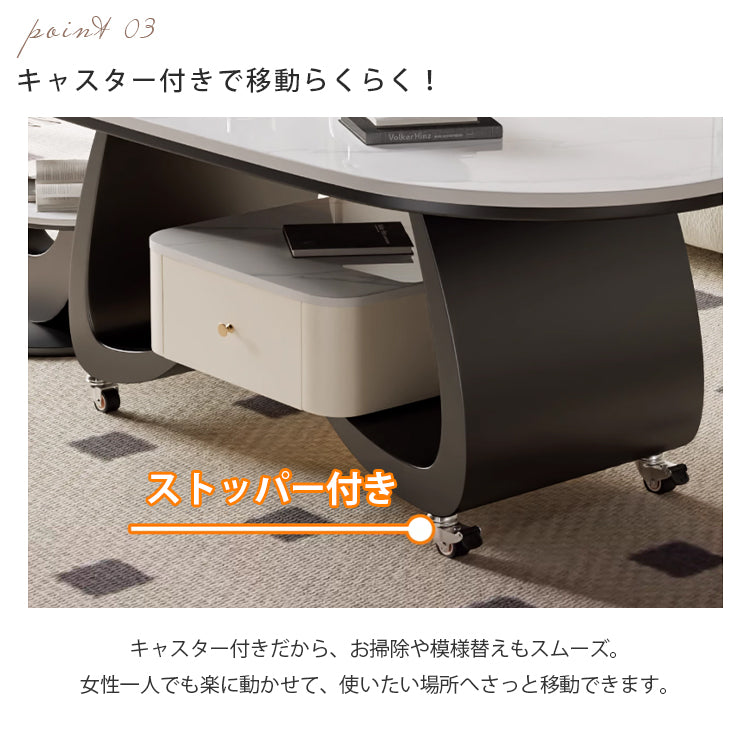 移動式リビングテーブル 家庭用 フレンチ風 ラグジュアリー感 ミニマルデザイン 楕円形 シンプル ワゴン型サイドテーブル hgf-5383