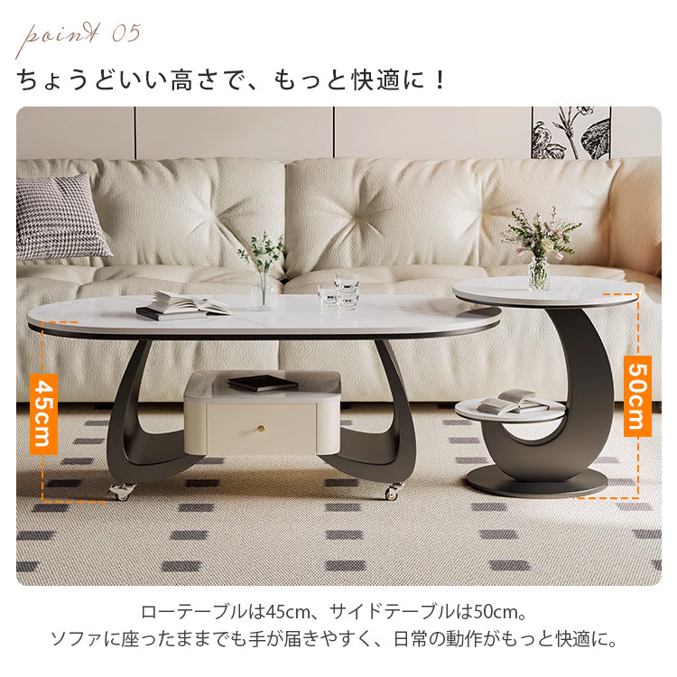 移動式リビングテーブル 家庭用 フレンチ風 ラグジュアリー感 ミニマルデザイン 楕円形 シンプル ワゴン型サイドテーブル hgf-5383