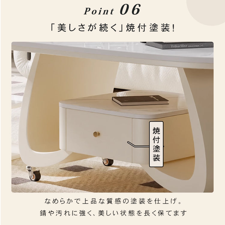 移動式リビングテーブル 家庭用 フレンチ風 ラグジュアリー感 ミニマルデザイン 楕円形 シンプル ワゴン型サイドテーブル hgf-5383