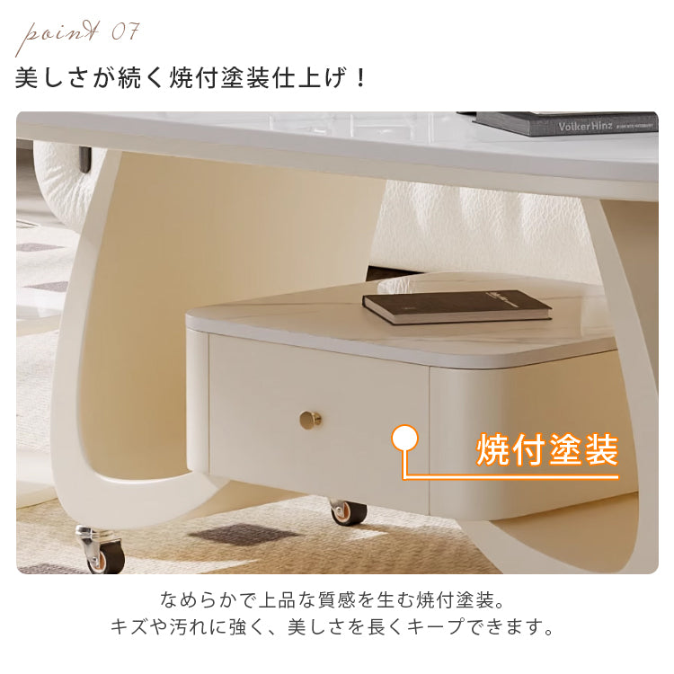 移動式リビングテーブル 家庭用 フレンチ風 ラグジュアリー感 ミニマルデザイン 楕円形 シンプル ワゴン型サイドテーブル hgf-5383