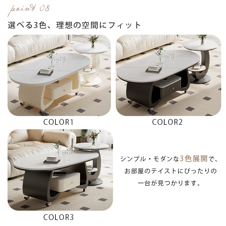 移動式リビングテーブル 家庭用 フレンチ風 ラグジュアリー感 ミニマルデザイン 楕円形 シンプル ワゴン型サイドテーブル hgf-5383