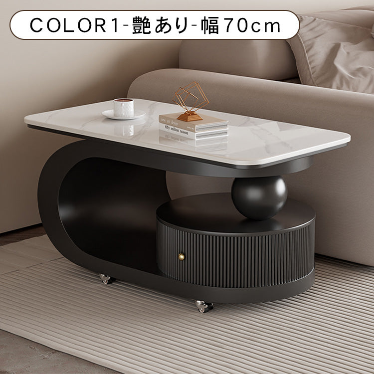 移動式リビングテーブル 家庭用 フレンチ風 ラグジュアリー感 ミニマルデザイン 楕円形 シンプル ワゴン型サイドテーブル hgf-5384