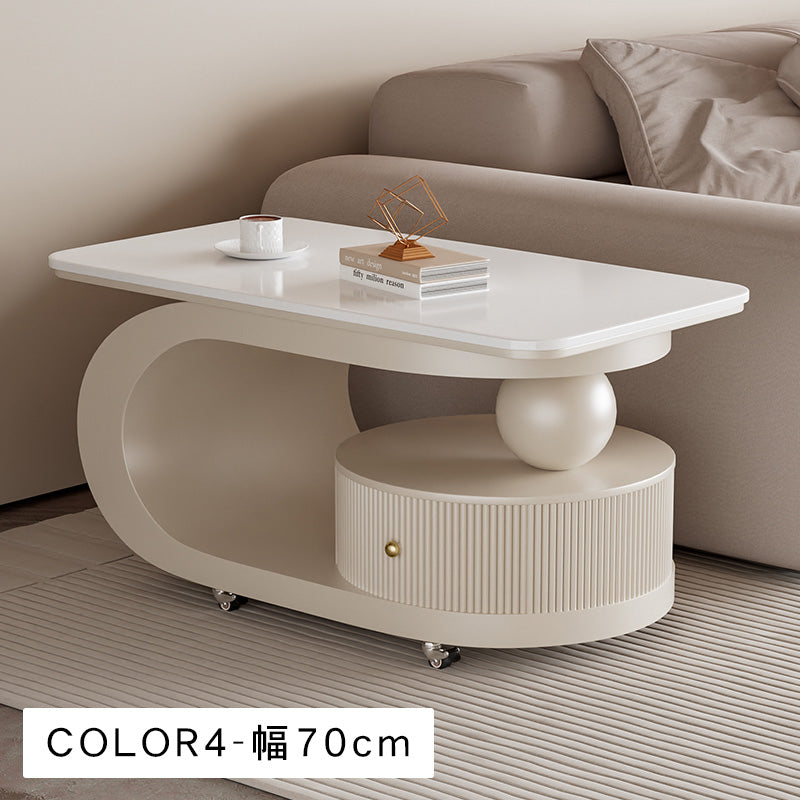 移動式リビングテーブル 家庭用 フレンチ風 ラグジュアリー感 ミニマルデザイン 楕円形 シンプル ワゴン型サイドテーブル hgf-5384