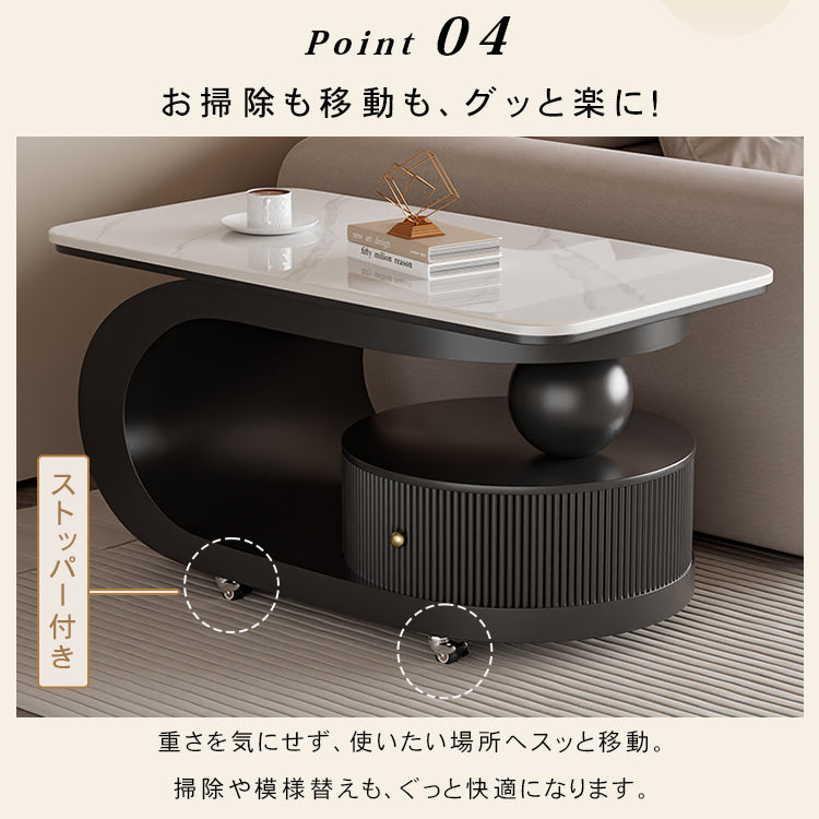 移動式リビングテーブル 家庭用 フレンチ風 ラグジュアリー感 ミニマルデザイン 楕円形 シンプル ワゴン型サイドテーブル hgf-5384