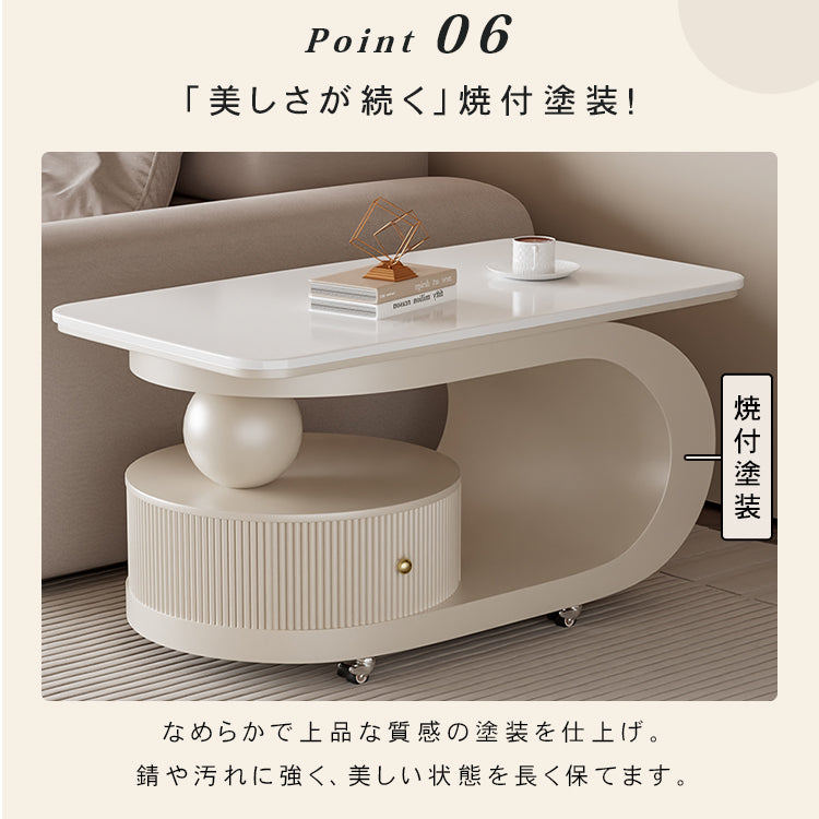 移動式リビングテーブル 家庭用 フレンチ風 ラグジュアリー感 ミニマルデザイン 楕円形 シンプル ワゴン型サイドテーブル hgf-5384