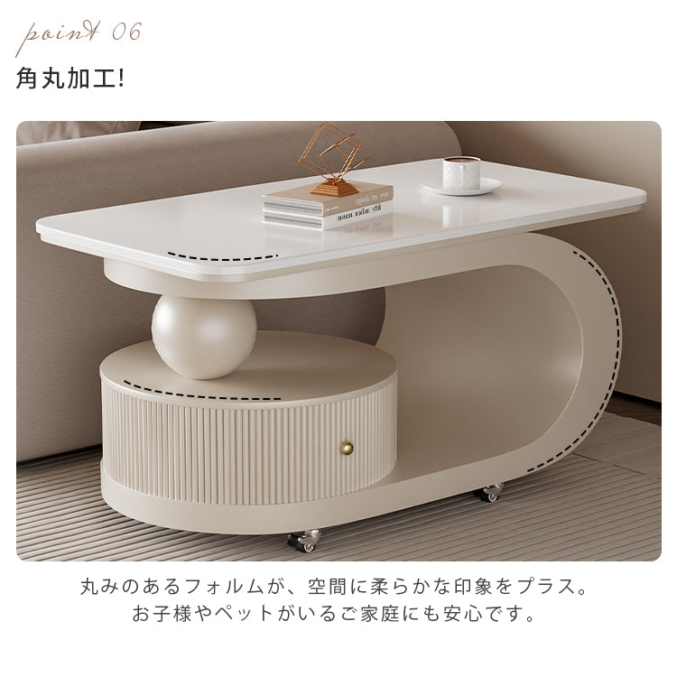 移動式リビングテーブル 家庭用 フレンチ風 ラグジュアリー感 ミニマルデザイン 楕円形 シンプル ワゴン型サイドテーブル hgf-5384