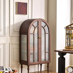 アンティーク風レッドオークキャビネット|ガラス&銅製アクセントの多層板収納 hggw-4186