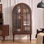アンティーク風レッドオークキャビネット|ガラス&銅製アクセントの多層板収納 hggw-4186