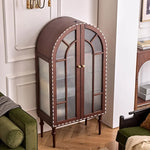 アンティーク風レッドオークキャビネット|ガラス&銅製アクセントの多層板収納 hggw-4186