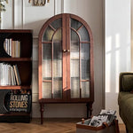 アンティーク風レッドオークキャビネット|ガラス&銅製アクセントの多層板収納 hggw-4186