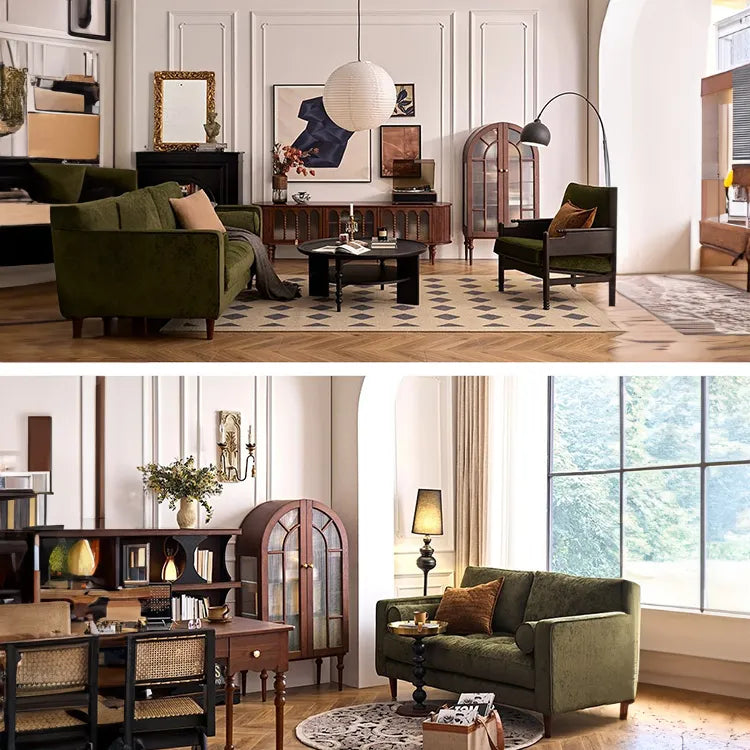 アンティーク風レッドオークキャビネット|ガラス&銅製アクセントの多層板収納 hggw-4186