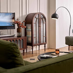 アンティーク風レッドオークキャビネット|ガラス&銅製アクセントの多層板収納 hggw-4186